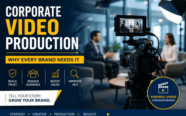 Corporate video production team at work